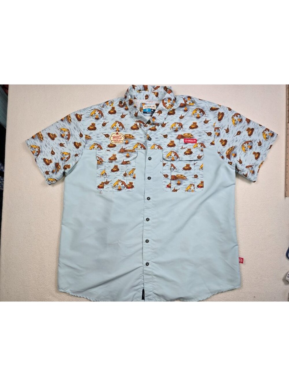 Magellan 2XL Mens Short Sleeve Shirt Camping Ram Shiner Bock Fish Gear Relaxed